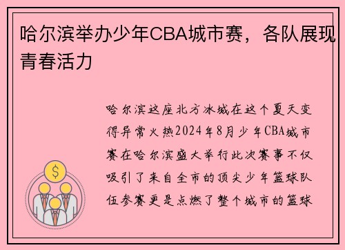 哈尔滨举办少年CBA城市赛，各队展现青春活力